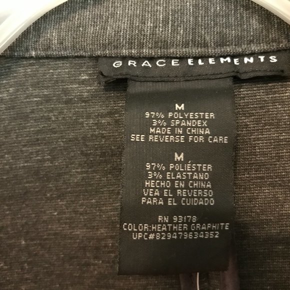 NWT  GRACE ELEMENTS 3/4 Shirred Sleeve Jacket  DARK GREY - Picture 3 of 4